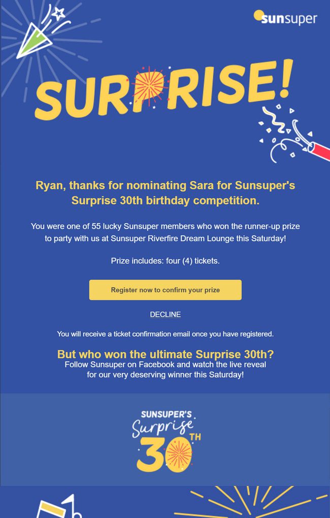 Sunsuper Surprise Email Campaign